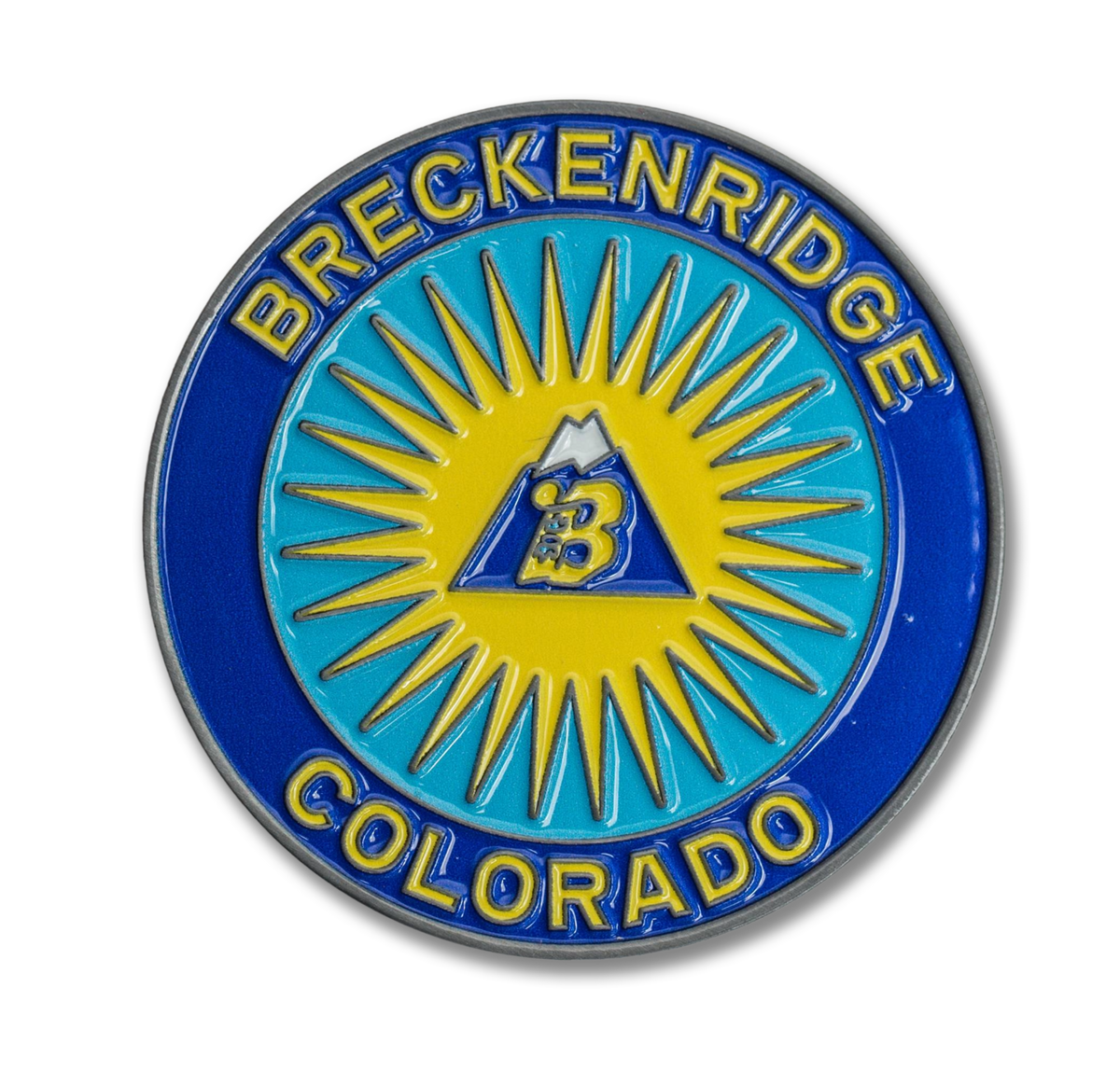 Round blue and yellow Breckenridge Colorado logo on a white background