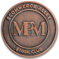Bronze coin with 'MPM' logo and text on a white background